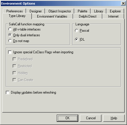 Environment Options - Type Library page