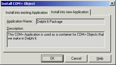 Install COM+ Object - New Application