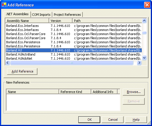 Delphi 8 for.NET Add Reference Dialog