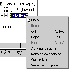 Right-click on a component to access the customizer from the structure pane