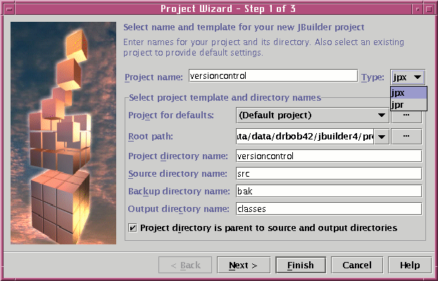 Project wizard - screen 1