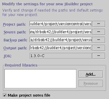 Project wizard - screen 2