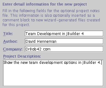 Project wizard - screen 3