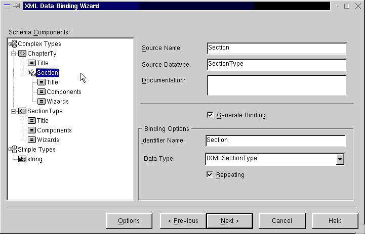 Figure 4: Second page of the Data Binding Wizard