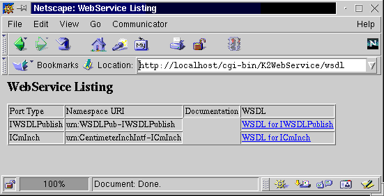 Figure 16: WebService listing of K2WebService/wsdl