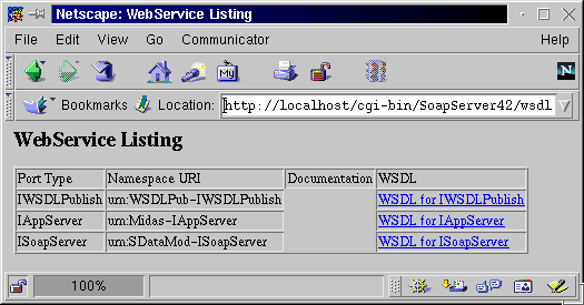 Figure 24: WebService listing in Netscape browser