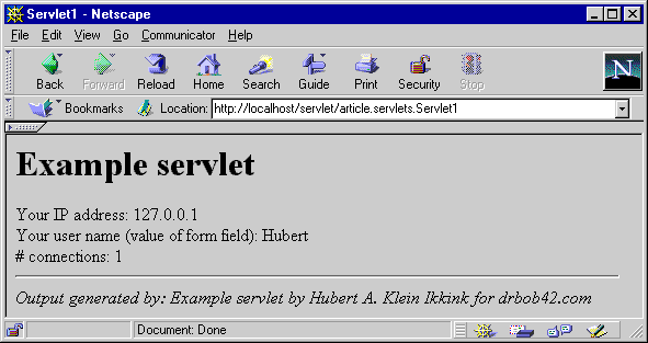 Output servlet in browser