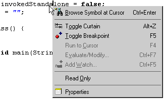 Popup menu of source editor