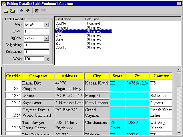 TableProducer Columns Editor