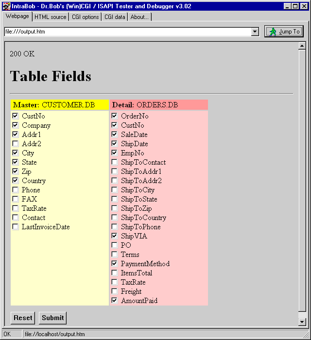 Master-Detail Table Field Selection