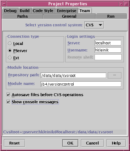 CVS in Project Properties