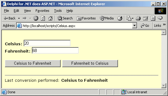 Delphi for ASP.NET conversion of Celsius to Fahrenheit
