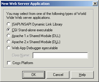 New Web Server Application dialog