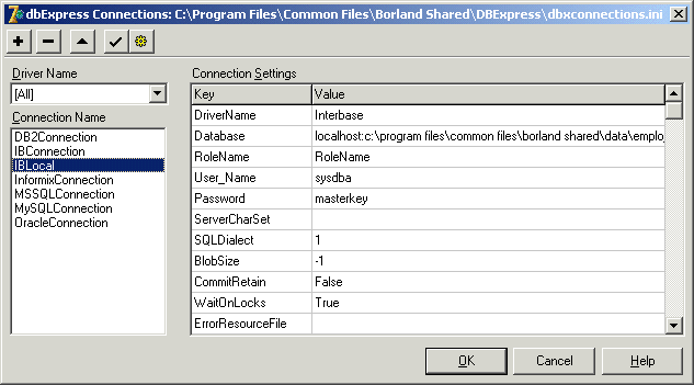 dbExpress Connections Editor
