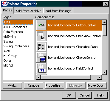 Palette properties dialog