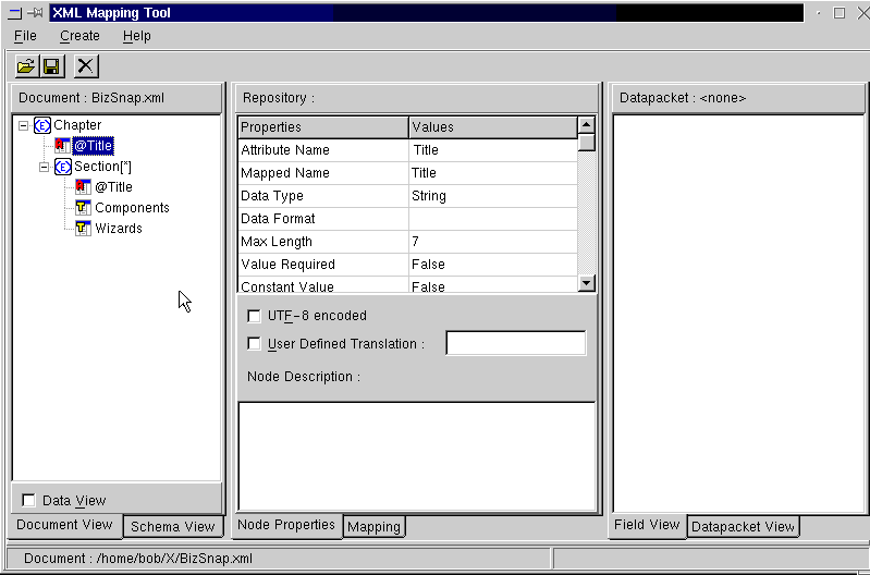 Figure 7: Loading BizSnap.xml in the XML Mapper