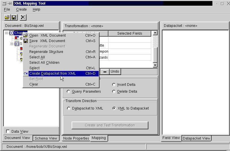 Figure 9: Create a datapacket from XML