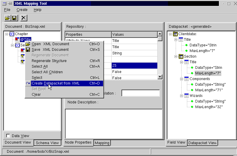 Figure 11: Create a datapacket from XML (again)